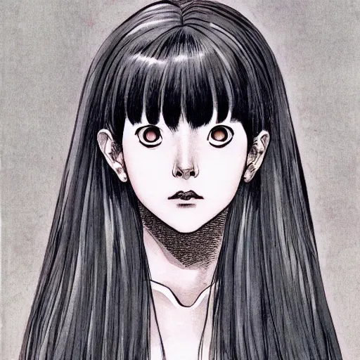 Prompt: a portrait of tomie by junji ito