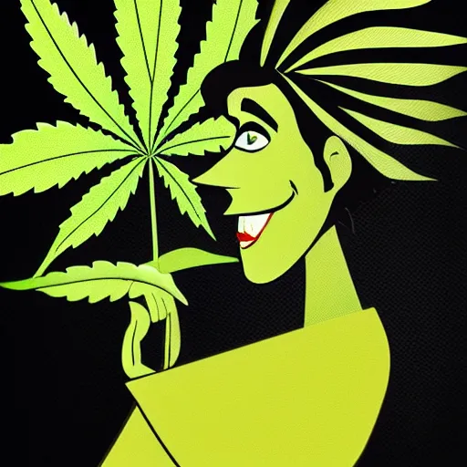 Image similar to cartoon caricature portrait of a cannabis themed character. octane 4 k render by eyvind earle, female australian award winning political comedy illustration