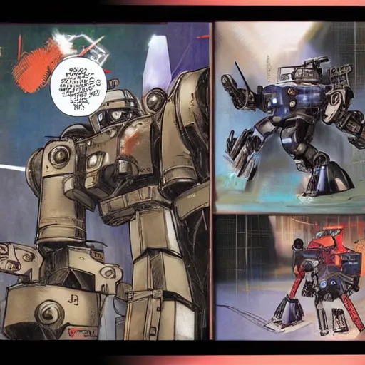 Image similar to masamune shirow and Sergio Bleda and Jérémy Petiqueux and Alex Maleev artwork of a retro robot mecha dog