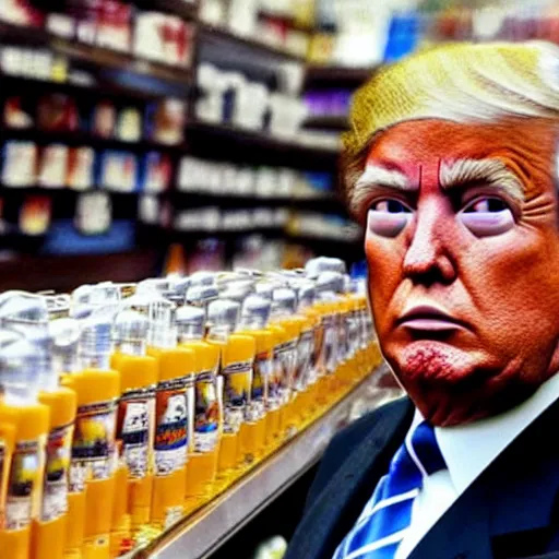 Image similar to photograph of donald trump at the pharmacy picking up adderall, photo by james cameron, amazing lighting