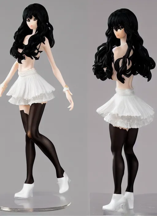 Prompt: Product Introduction Photos, 4K, Full body, 80mm resin detailed miniature of a very muscular lady in White and lacy ruffled mini-skirt, dark skin, black hair