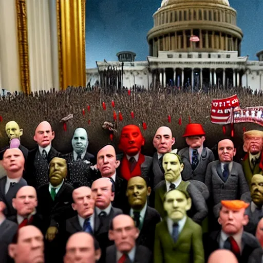 Prompt: january 6 insurrection by otto dix, claymation, trump supporters attack us capitol, hyperrealistic, aesthetic, masterpiece