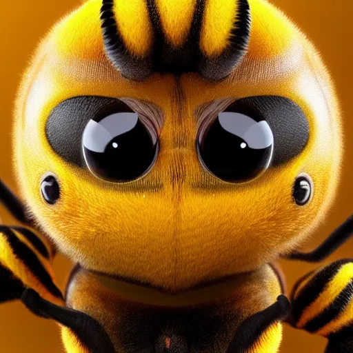 Image similar to photograph of cute bee with big - head googly - eyes, portrait, hyperdetailed, artstation, cgsociety, 8 k, by tangerine dream