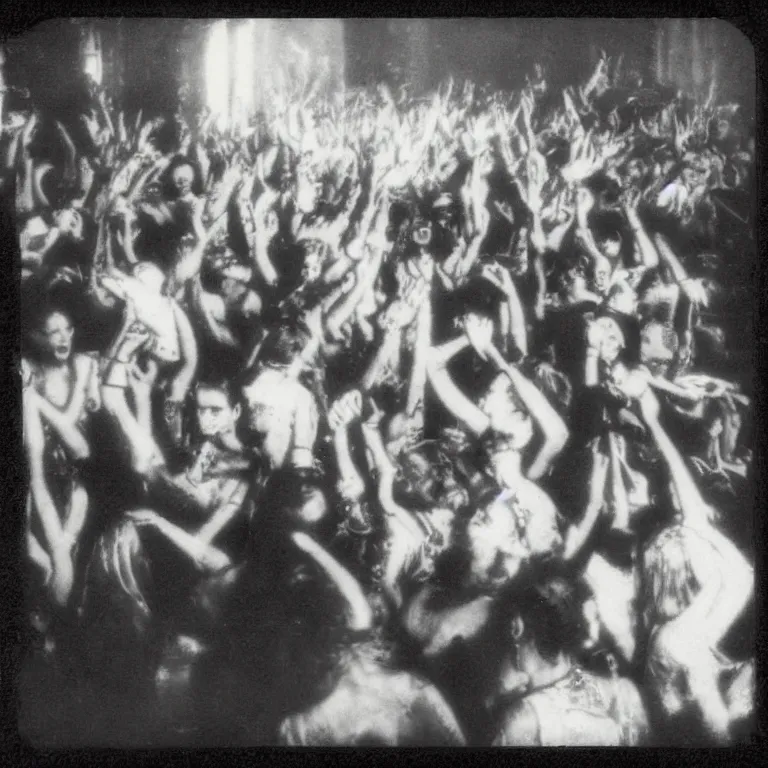 Prompt: “Techno house rave 1930's, antique photo”