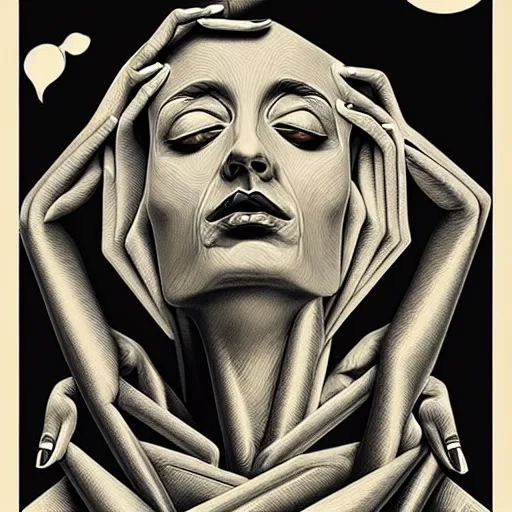Image similar to dryneedle print polish poster conceptual figurative post - morden monumental portrait made by escher, highly conceptual figurative art, intricate detailed illustration, controversial poster art, polish poster art