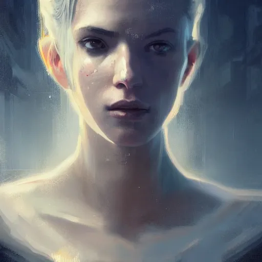 Prompt: portrait of a young beautiful woman, reflecting eyes, cyberpunk, high detail, dramatic light, digital art, dark, painted by seb mckinnon and greg rutkowski, trending on artstation