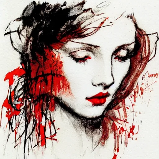 Image similar to 'Red lips by Anton Pieck, Arshile Gorky, Arthur Rackham, Carne Griffiths'