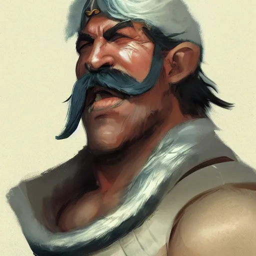 Image similar to old barbarian warrior with trucker mustache, 8 k, trending on art station, by tooth wu and greg rutkowski