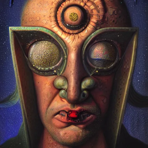 Prompt: full face close up portrait, sandman god of dreams wearing a plague - doctor mask, deliver me cosmic sight, by patrick woodroffe, by igor morski, by laurie lipton, valley of the damned background, cinematic lighting, volumetric lighting, neosurrealism, realistic shadows, sandman, particle effects, rendered in octane, psychedelic, cosmic, fantasy