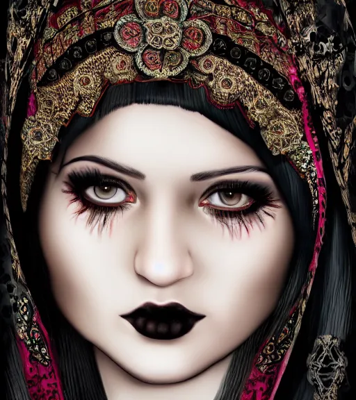 Image similar to bashkir goth girl, detailed portrait, gothic, photorealistic