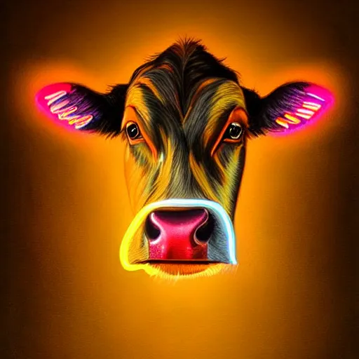 Image similar to digital painting of a guernsey cow by filipe pagliuso and justin gerard, symmetric, neon colours, highly, detailed, realistic, intricate