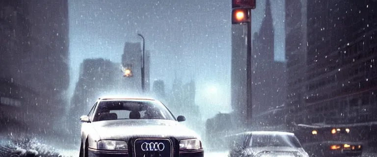 Image similar to Audi A4 B6 Avant (2002), a gritty neo-noir, dramatic lighting, cinematic, establishing shot, extremely high detail, photorealistic, cinematic lighting, artstation, by simon stalenhag, Max Payne (PC) (2001) winter new york, eldritch horror