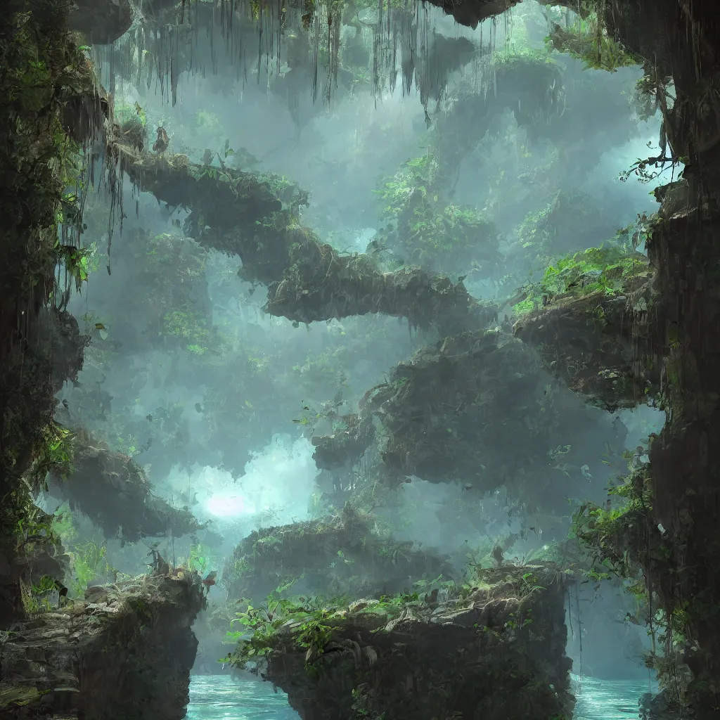 Prompt: A descent into the magical cenote. artstation