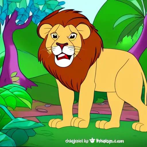 Image similar to Lion smiling in the jungle cartoon disney style