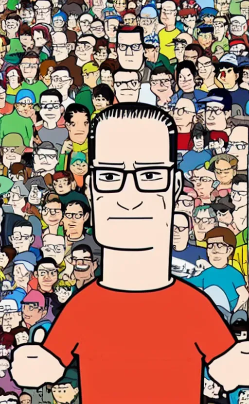 Prompt: hank hill in the style of'where's waldo'book