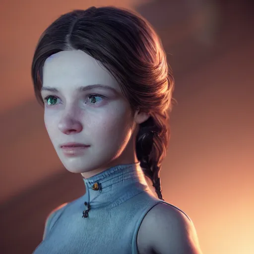 Prompt: a portrait of a young beautiful lady, highly detailed, cinematic lighting, hyperrealistic, 4 k, unreal engine, magical