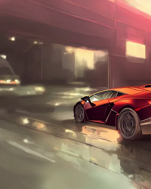 Image similar to a girl joyriding a lamborghini, full shot, atmospheric lighting, detailed face, by makoto shinkai, stanley artgerm lau, wlop, rossdraws