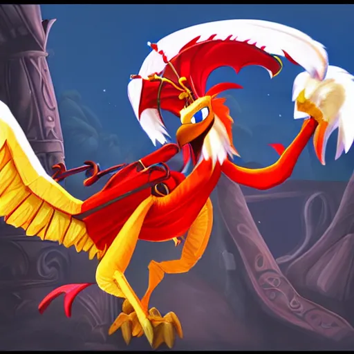 Prompt: screenshot of a humanoid gryphon bard with a red coat as an enemy in spyro the dragon video game concept art, playstation 1 era, activision blizzard, 4 k resolution concept art