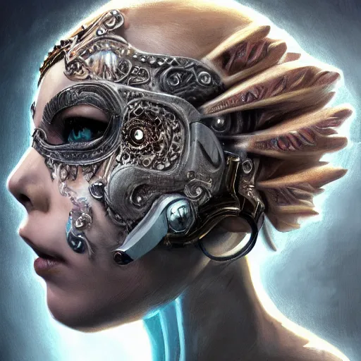 Image similar to Very very very very highly detailed epic photo of face with venetian mask, intricate, dystopian, sci-fi, extremely detailed, digital painting, artstation, concept art, smooth, sharp focus, illustration, intimidating lighting, incredible art by Artgerm and Anton Pieck