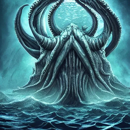 Prompt: old god eldritch horror terrifying the deep abyss of the ocean floor, epic scene, underwater photography, hyper - detailed, gigantic cthulhu, photo - realistic wallpaper, dark art