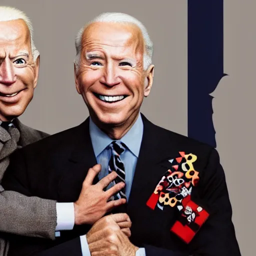 Prompt: UHD candid color photo of Klaus Schwab in Nazi uniform holding a Joe Biden ventriloquist dummy, accurate faces, UHD, photorealistic, correct face, photo by Annie Leibowitz