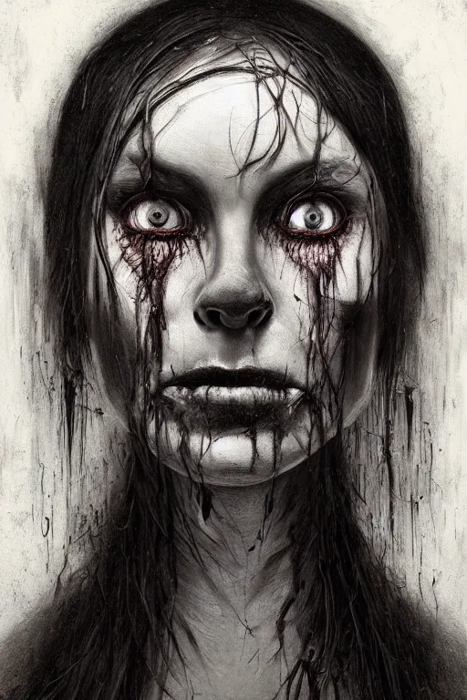 Prompt: charcoal cartoon grunge portrait of a creepy horror nurse girl . intricate abstract. intricate artwork. nightmare fuel. terrifying. by zdzisław Beksiński, wlop, dan mumford , trending on artstation, greg rutkowski very coherent symmetrical artwork. cinematic, hyper realism, high detail, octane render, 8k