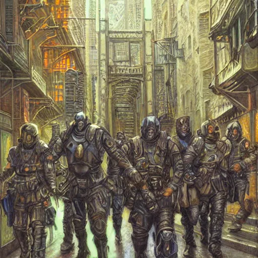 Prompt: urban templar street gang, by donato giancola.