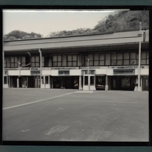 Prompt: polaroid photo of a retrofuturistic train station