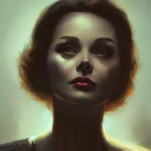 Image similar to closeup portrait of a young vivian leigh, crying, chiaroscuro, city background, night, moon, dramatic lighting, complementary contrast, high detail, painted by greg rutkowski, painted by igor kieryluk, trending on artstation