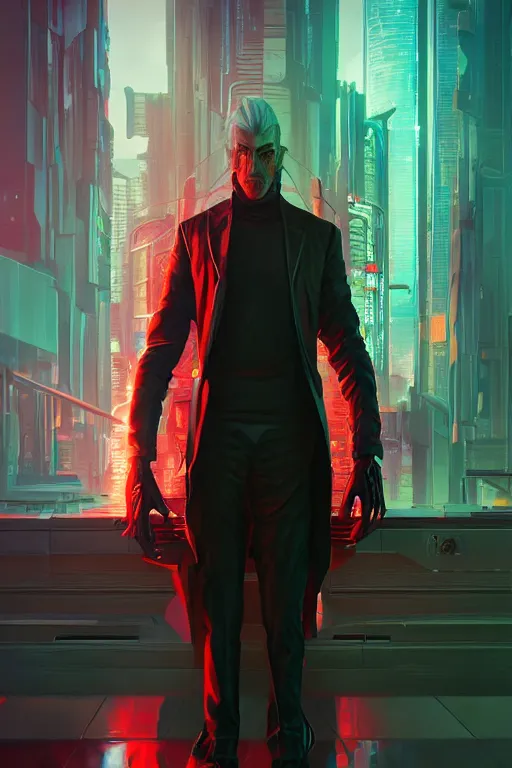 Prompt: cyberpunk horrific villain charismatic man, behance hd. by wlop, rhads, makoto shinkai, ilya kuvshinov, igor goryunov artgerm. ray tracing hdr radiating a glowing aura