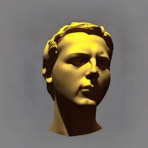 Prompt: a 3 d render of the head of david statue, neon ring around the statue, in the style of michelangelo