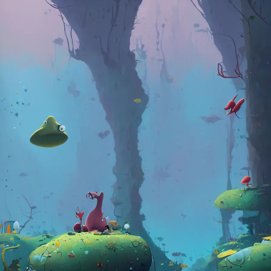 Image similar to (Goro Fujita illustrating) Underwater forest, aquatic life, full of color, (art by Goro Fujita, sharp focus, highly detailed, ArtStation)