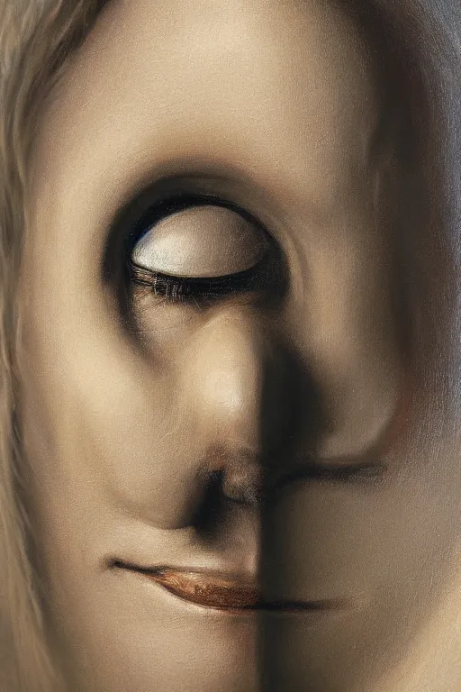 Image similar to hyperrealism oil painting, close - up portrait of face hiding in stingray medieval fashion model, knight, artwork by ken currie