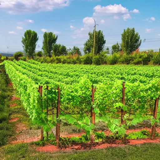 Image similar to flowers and vines creep in a field with a majestic swimming pool