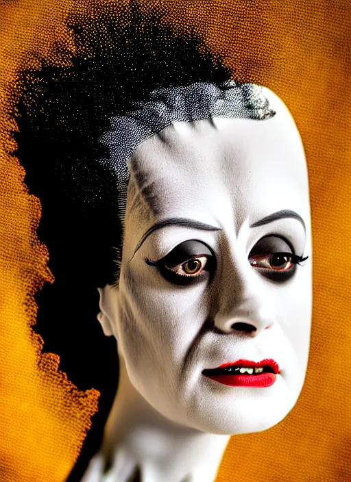 Image similar to high key lighting portrait of a bride of frankenstein, kintsugi, modern fine art, intricate, highly detailed, digital photography,