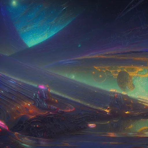 Prompt: Sci-Fi dark nighttime colorful wallpaper of a beautiful landscape art by Donato Giancola and Bayard Wu, digital art, trending on artstation, 4k