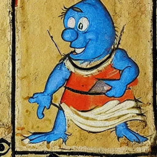 Image similar to medieval manuscript painting of a Smurf