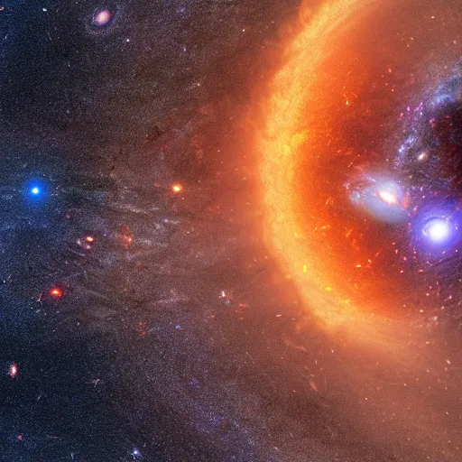 Image similar to hubble image of army of planets in galactic maelstrom, fire, vray, 5 5 mm