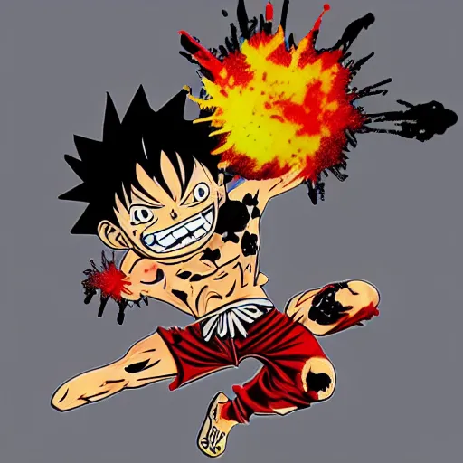 Image similar to die cut sticker, luffy gear 4, splatter paint on paper