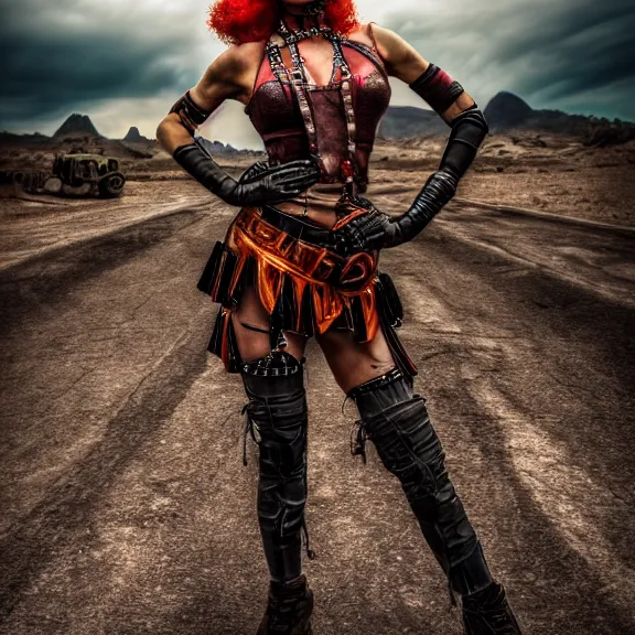 Image similar to full length photo of a very beautiful female atompunk warrior, 8 k, hdr, smooth, sharp focus, high resolution, award - winning photo