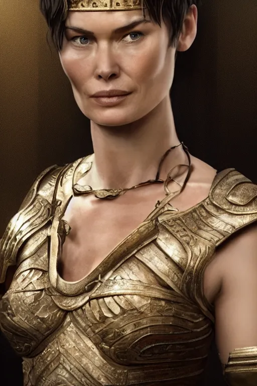 Image similar to lena headey as a beautiful gladiator, detailed full body portrait, amazing detail, intricate, elegant, photorealistic, 4K, character design, fantasy, trending on artstation