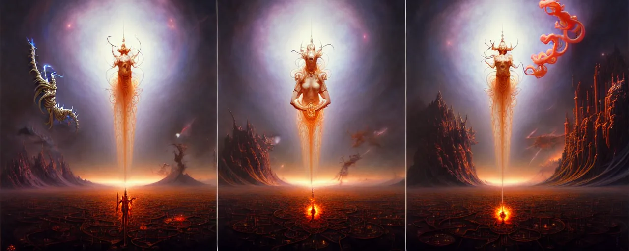 Image similar to the armies of heaven and hell, fantasy character portrait made of fractals facing each other, ultra realistic, wide angle, intricate details, the fifth element artifacts, highly detailed by peter mohrbacher, hajime sorayama, wayne barlowe, boris vallejo, aaron horkey, gaston bussiere, craig mullins