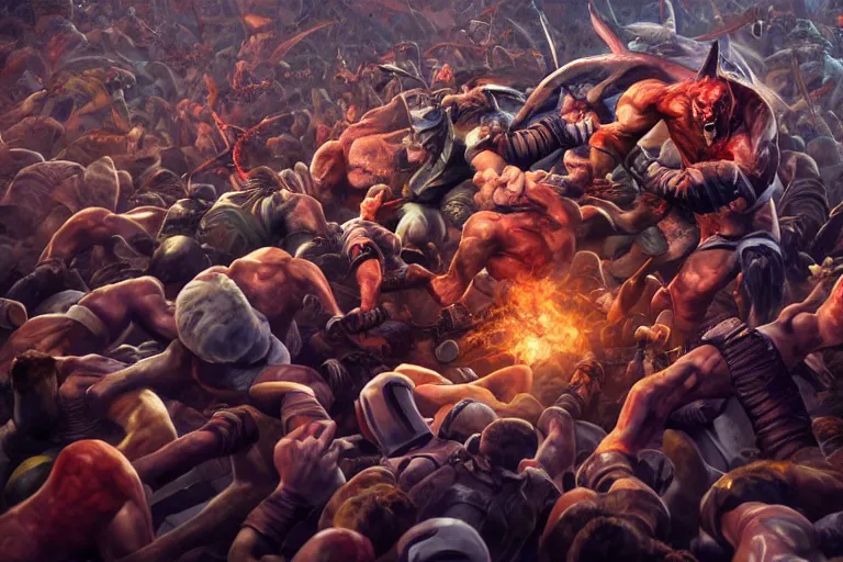 Image similar to a photo of a twitch streamer fighting off a horde of angry viewers, live on stream, photorealistic, 8 k, twitch background