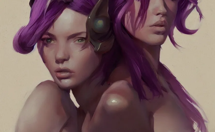 Image similar to a painting of swervy trending on artstation in the style of greg rutkowski, beautiful, sensual, natural skin, woman with cat ears, purple - eyes