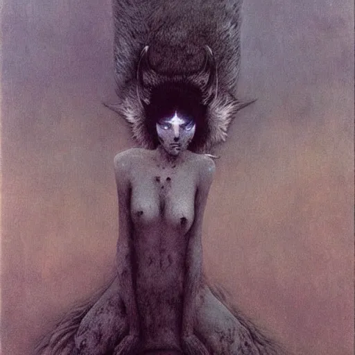 Image similar to werewolf girl with black wings by Beksinski