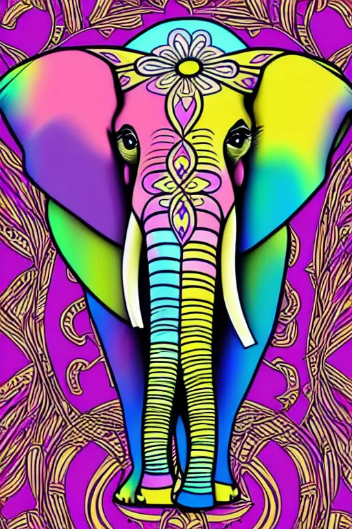 Prompt: minimalist boho style art of a colorful elephant, illustration, vector art