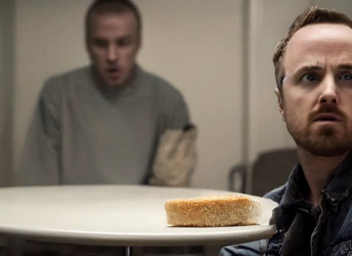 Image similar to photo of jesse pinkman from breaking bad eating a slice of bread, movie frame, cinematic composition, ultra detailed, sharp, breaking bad