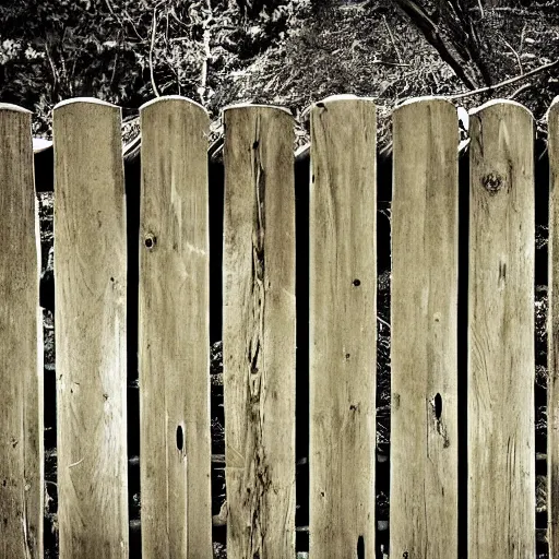 Image similar to hole in an old fence with a hairy old man staring out from the other side, photograph