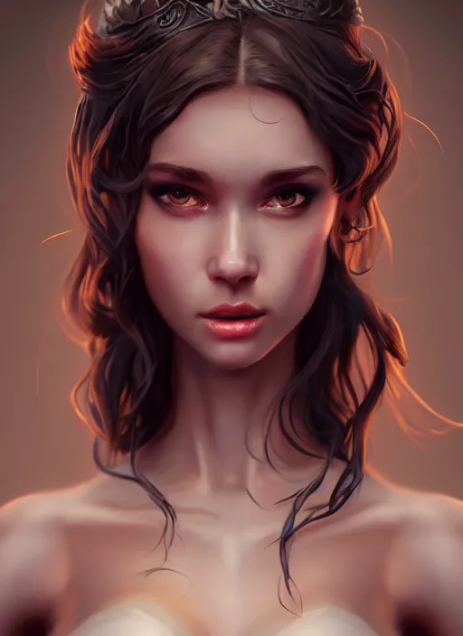 Image similar to beautiful fashion goddness, strapless dress, character portrait in the style of thomas river and artgerm, wlop, cinematic lighting, hyperdetailed, 8 k realistic, symmetrical, global illumination, radiant light, halo, love and mercy, frostbite 3 engine, cryengine, dof, trending on artstation, digital art, chanel