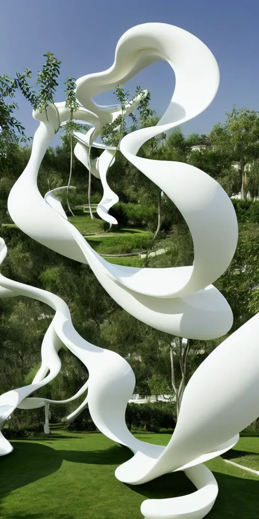 Image similar to elegant white art 3 d printed parametric installation with playful surreal tall lemon groves, urban playground, fluidity, vincent callebaut, mamou - mani, voronoi pavilion with white magnolia above